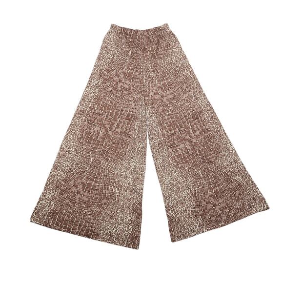 Vintage 70s Brown and Cream Giraffe Print High Rise Wide Leg Palazzo Pants S - Picture 1 of 6